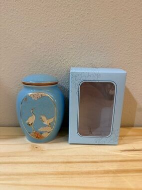Blue Ceramic Decorative Jar with Crane Motif - Brand